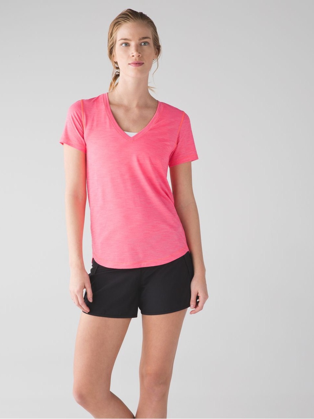 Lululemon What The Sport Pink Heathered V-Neck Tee